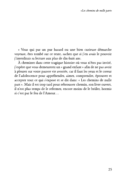 Page 25, extrait de texte de Les chemins de nulle part, version littéraire
